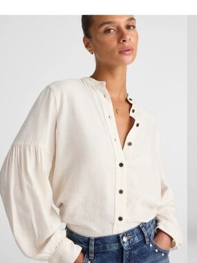 Madewell‎ NWT stand up collar button front shirt in flannel ivory women’s XXS